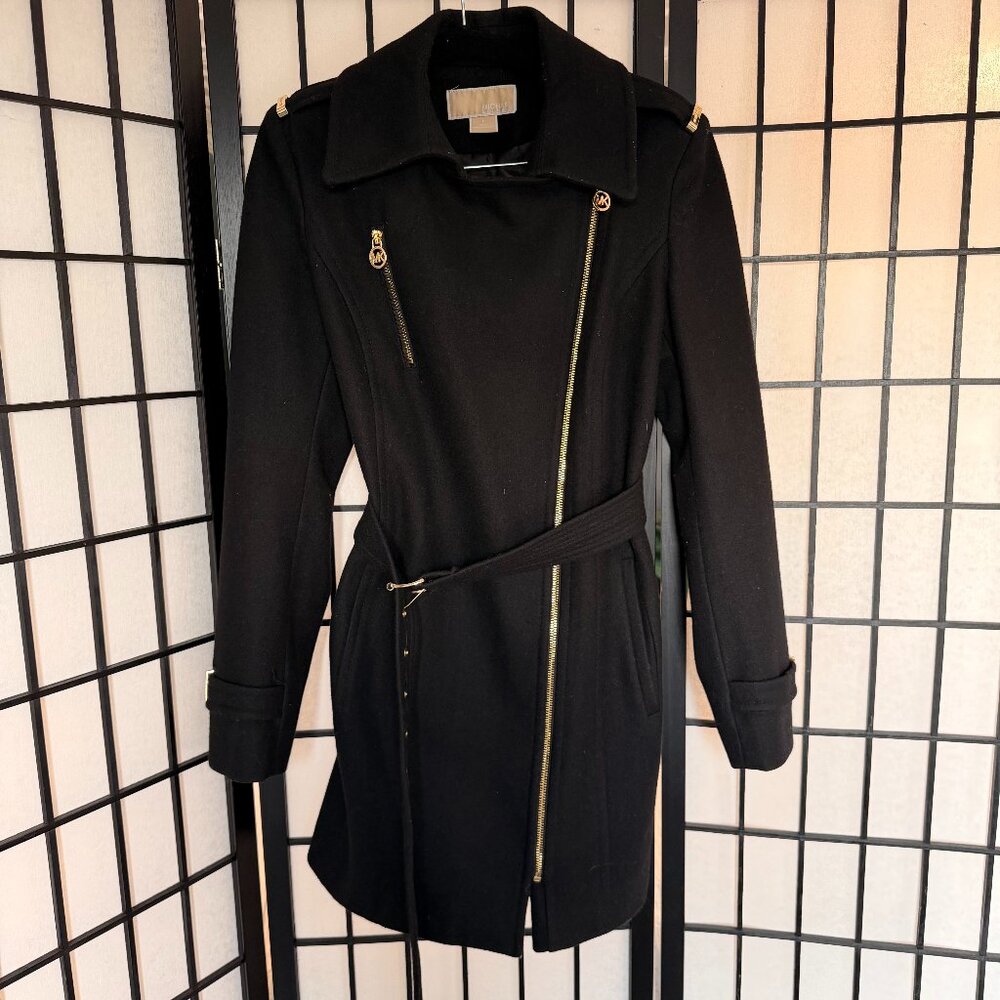 Michael Kors Women's Black Asymmetrical Wool Jacket Coat Size 6